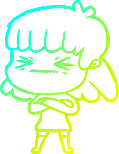 Bir insan tarafından çizilmiş bir çizgi filmin soğuk gradyan çizimi stresli bir kadın.