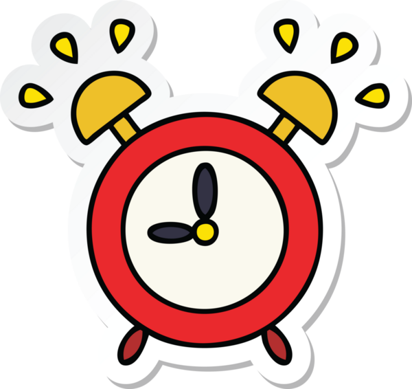 Bir insan tarafından çizilmiş şirin bir çizgi film çalar saat etiketi.