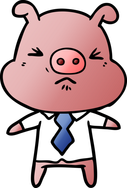 Bir insan tarafından çizilmiş gömlekli ve kravatlı kızgın domuz.