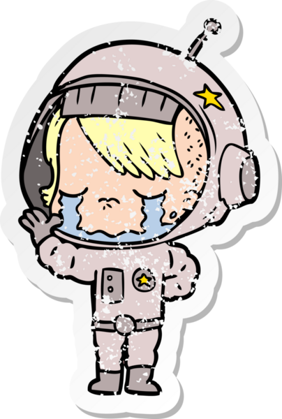 Bir insan tarafından çizilmiş ağlayan astronot bir kızın sıkıntılı çıkartması.