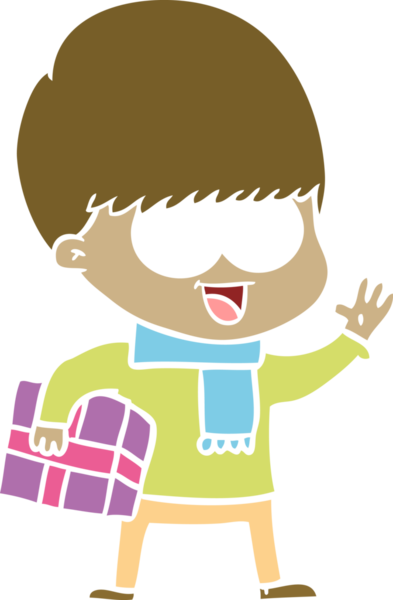 Bir insan tarafından çizilmiş mutlu düz renkli çizgi film çocuğu.