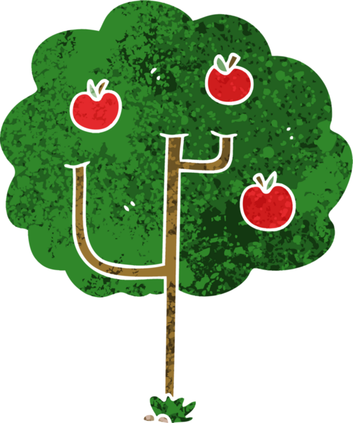 Bir insan tarafından çizilmiş retro illüstrasyon tarzı tuhaf çizgi film ağacı