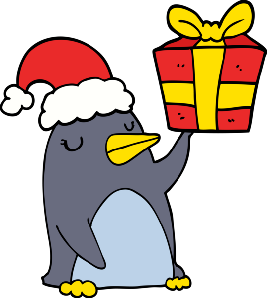 Bir insan tarafından çizilmiş noel hediyesi olan penguen çizgi filmi.