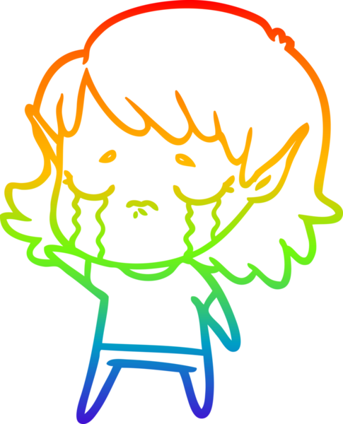 Gökkuşağı gradyan çizgi çizimi Bir insan tarafından çizilmiş ağlayan elf kızı