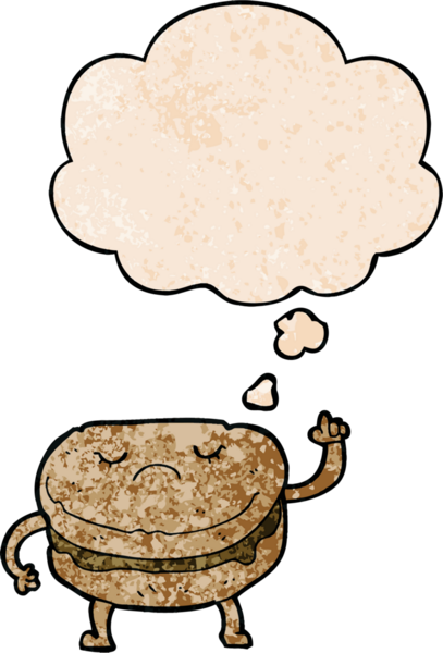 Düşünce baloncuklu çizgi film bisküvisi. Bir insan tarafından çizilmiş grunge doku tarzı.