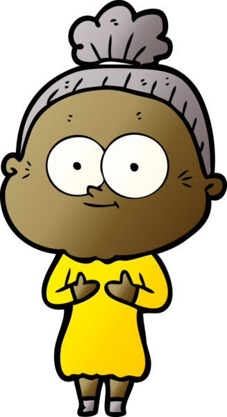 Bir insan tarafından çizilmiş mutlu yaşlı kadın çizgi filmi.