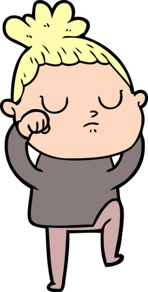 Bir insan tarafından çizilmiş sakin bir kadın çizgi filmi.