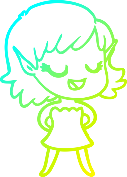 Bir insan tarafından çizilmiş mutlu bir elf kızı çizimi.