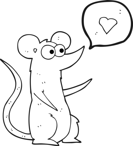 Bir insan tarafından çizilmiş siyah beyaz çizgi film faresi.