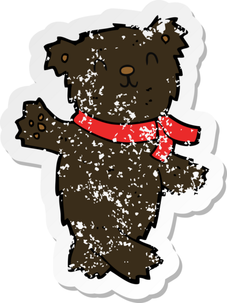 Bir insan tarafından çizilmiş oyuncak ayı sallayan bir çizgi filmin gerilimli retro yapıştırması.