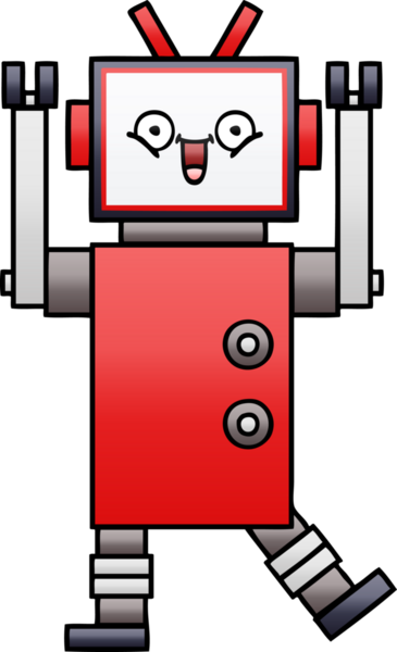 Bir insan tarafından çizilmiş mutlu bir robotun gölgeli çizgi filmi.