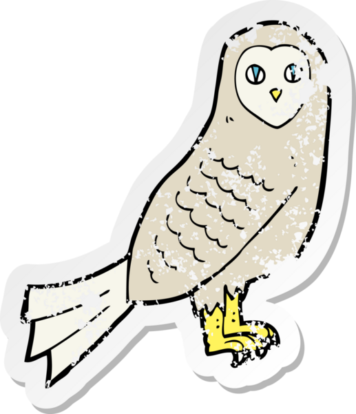 Bir insan tarafından çizilmiş bir baykuşun gerilmiş çıkartması.