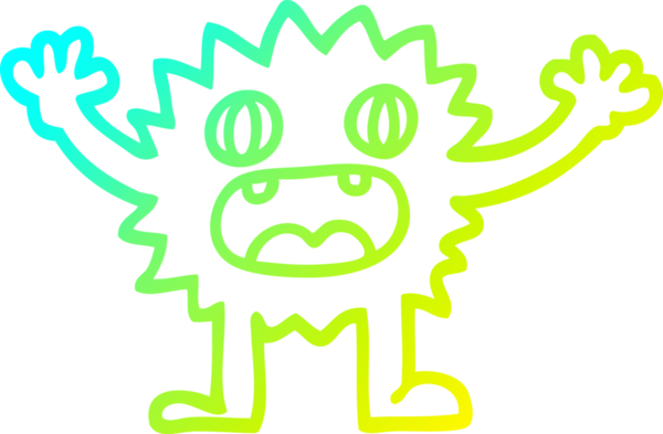 Bir insan tarafından çizilmiş komik, tüylü bir canavarın soğuk çizgi çizimi.