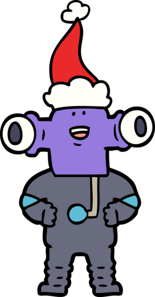 Bir insan tarafından çizilmiş Noel Baba şapkası takan bir uzaylının çizimi.