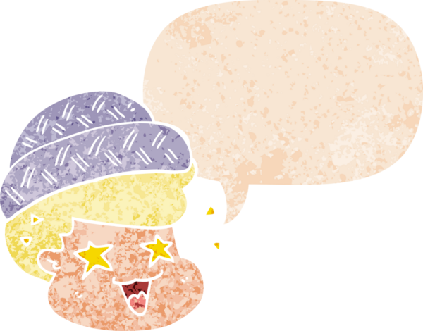 komik şapkalı çocuk grunge içinde konuşma baloncuğu olan bir insan tarafından çizilmiş sıkıntılı retro stil