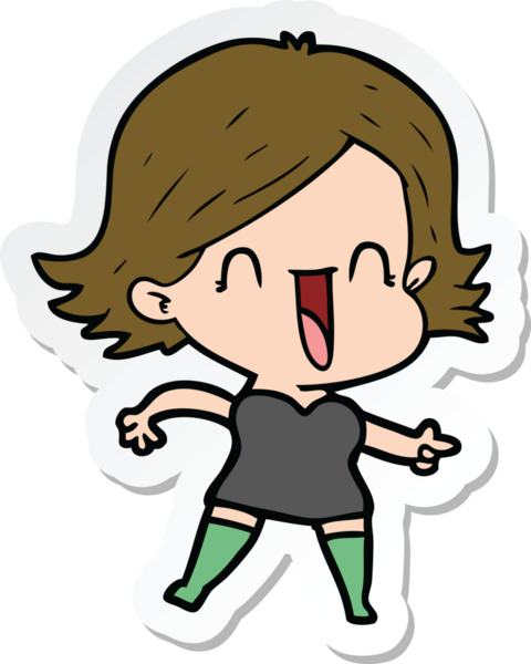 Bir insan tarafından çizilmiş gülen kadının çıkartması.