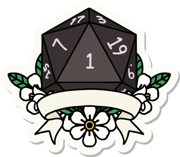 Bir insan tarafından çizilmiş doğal bir d20 zar etiketi.