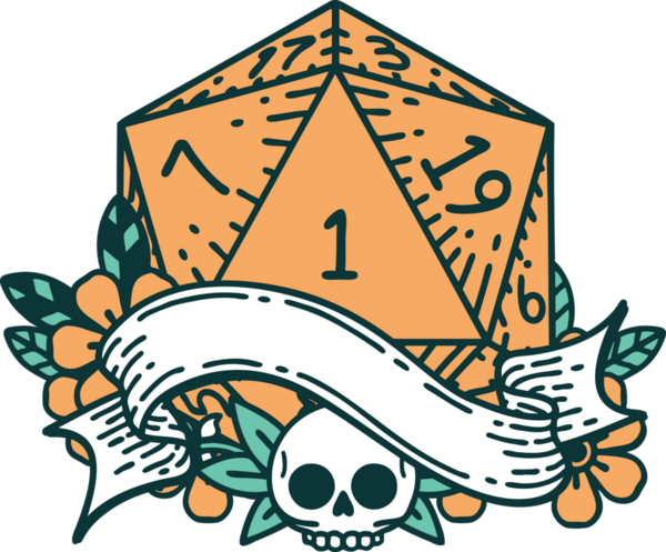 Retro Dövme Biçimi Doğal Bir d20 zar bir insan tarafından çizildi