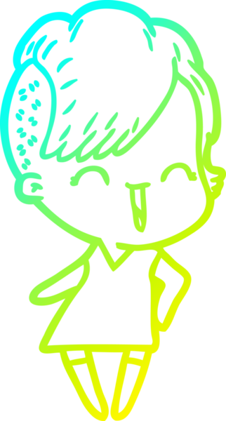 Bir insan tarafından çizilmiş mutlu çizgi film hipster kızı çizimi.