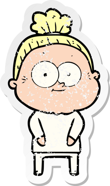 Bir insan tarafından çizilmiş mutlu, yaşlı bir kadının sıkıntılı çıkartması.