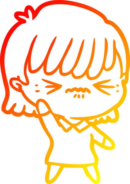 Bir insan tarafından çizilmiş kızgın bir çizgi film kızı çizimi.