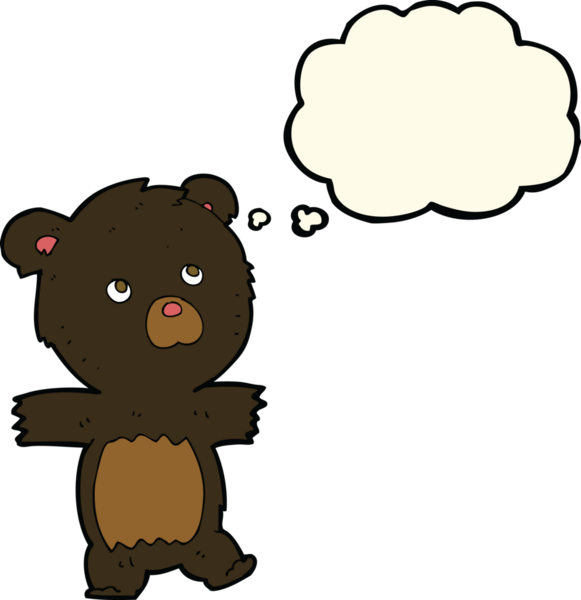 Bir insan tarafından çizilmiş düşünce baloncuğu olan sevimli siyah ayı.