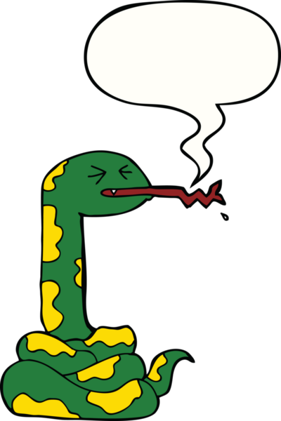 Bir insan tarafından çizilmiş konuşma balonlu tıslayan yılan.