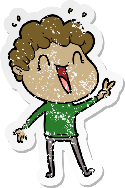 Bir insan tarafından çizilmiş üzgün, mutlu bir adamın çizdiği çizgi film çıkartması.