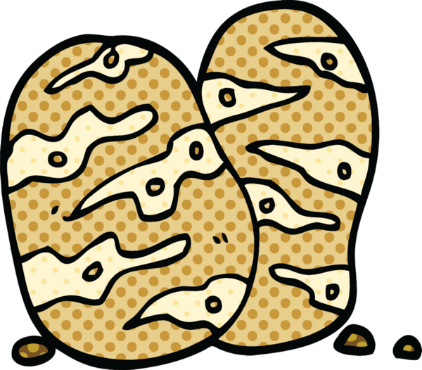 Bir insan tarafından çizilmiş çizgi roman tarzı patatesler.