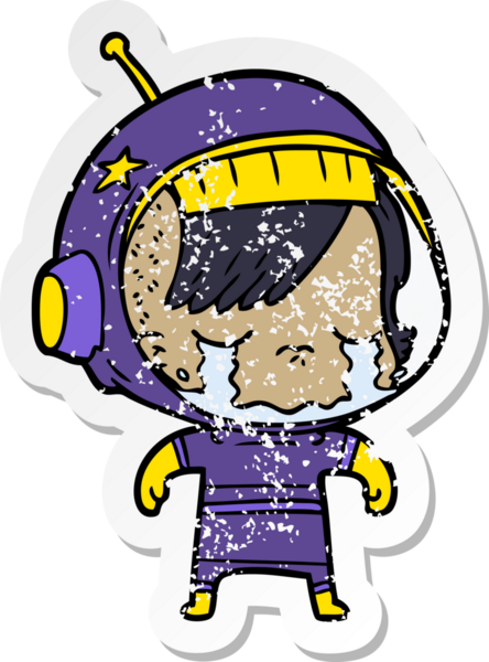Bir insan tarafından çizilmiş ağlayan astronot bir kızın sıkıntılı çıkartması.