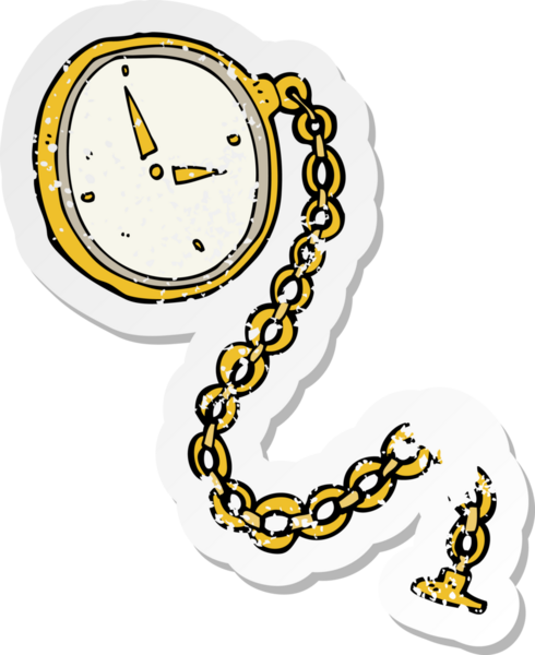 Bir insan tarafından çizilmiş çizgi film altın saatinin gerilimli retro yapıştırması.