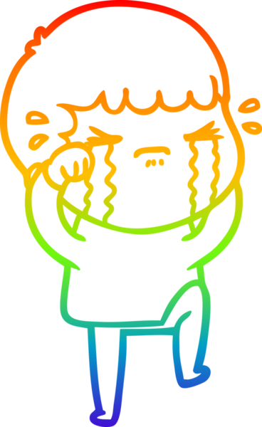 Gökkuşağı gradyan çizimi bir insan tarafından çizilmiş ağlayan bir karikatür adamı çiziyor.