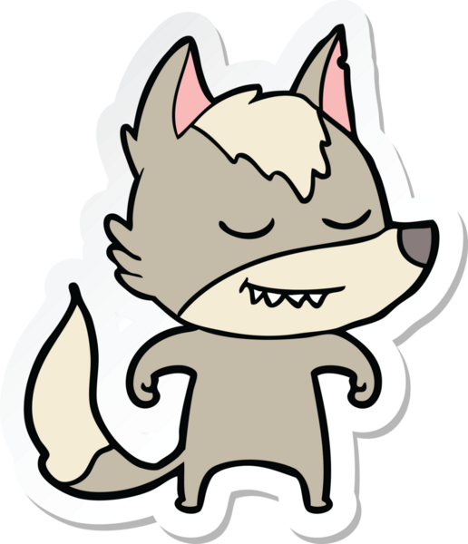 Bir insan tarafından çizilmiş dost canlısı bir kurt çizgi filminin çıkartması.