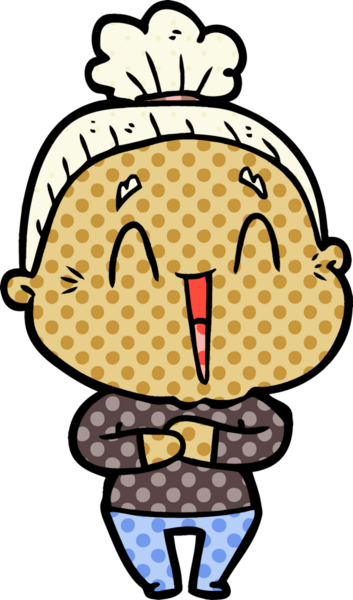 Bir insan tarafından çizilmiş mutlu yaşlı kadın çizgi filmi.