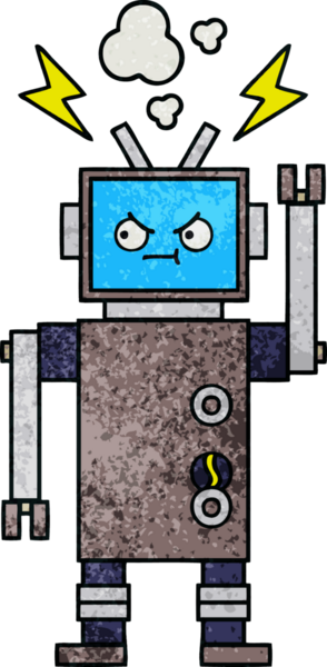 Bir insan tarafından çizilmiş bir robotun retro grunge dokusu