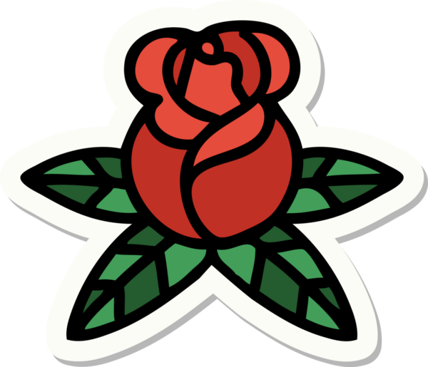 Bir insanın çizdiği tek bir gülün geleneksel stiliyle dövme çıkartması.