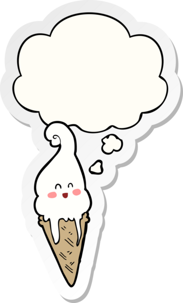 Düşünce baloncuklu karikatür dondurması insan tarafından çizilmiş bir çıkartma.