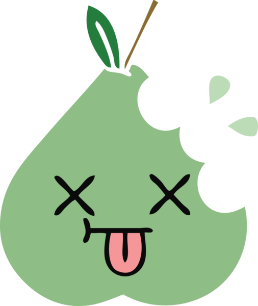 Bir insan tarafından çizilmiş yeşil bir armutun düz renkli retro karikatürü