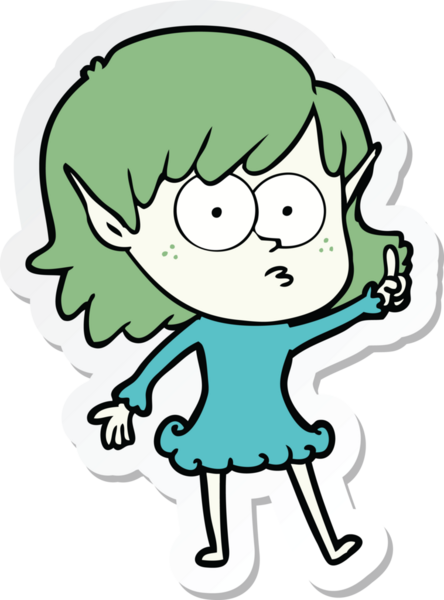 Karikatür çıkartması bir insan tarafından çizilmiş elf kızı şok etti.