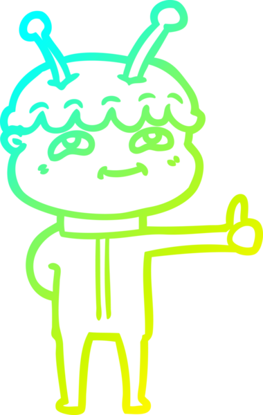 Bir insan tarafından çizilmiş dost canlısı bir uzay adamının soğuk çizgi çizimi.