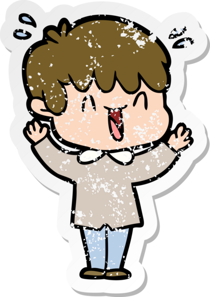 Bir insan tarafından çizilmiş gülen bir çizgi film karakterinin sıkıntılı çıkartması.