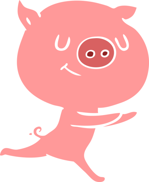 Bir insan tarafından çizilmiş mutlu düz renkli çizgi film domuzu