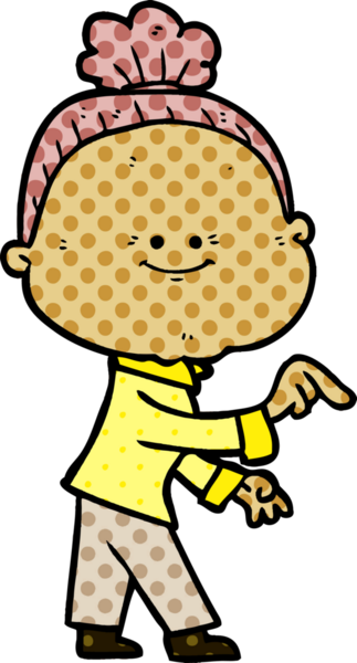 Bir insan tarafından çizilmiş mutlu yaşlı kadın çizgi filmi.