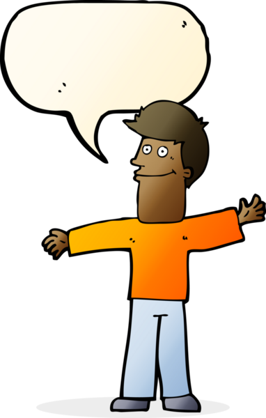 Bir insan tarafından çizilmiş konuşma balonlu mutlu adam çizgi filmi.