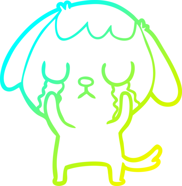 Bir insan tarafından çizilmiş ağlayan şirin bir köpeğin soğuk gradyan çizimi.