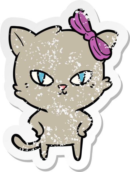 Bir insan tarafından çizilmiş şirin bir çizgi film kedisinin sıkıntılı çıkartması.