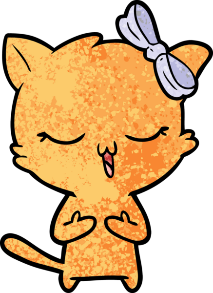 Bir insan tarafından çizilmiş kafasında yay olan çizgi film kedisi.