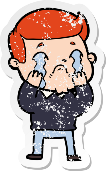 Bir insan tarafından çizilmiş ağlayan bir karikatürcünün sıkıntılı çıkartması.