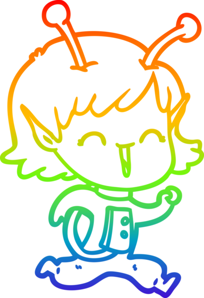 Gökkuşağı gradyan çizgi çizimi bir insan tarafından çizilmiş uzaylı bir kızın gülüşü.