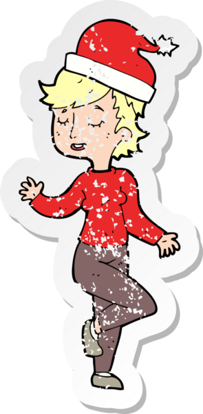 Bir insan tarafından çizilen Noel 'e hazırlanan karikatürlü bir kadının gerilimli çıkartması.